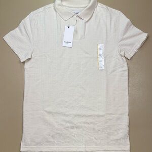 Goodfellow & Co Mens Polo Shirt Small NWT Cream Textured Short Sleeve Casual